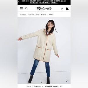Madewell Estate Coat Fleece Off-White Size Small